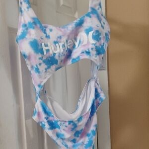 Hurley Blue and Purple Tie-Dye One Piece Swimsuit